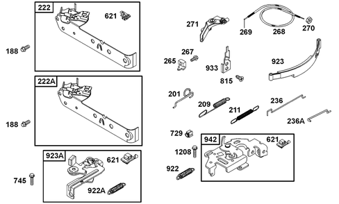 Controls, Governor Springs, Brakes Diagram and Parts List for 10C902-2033-XX  Briggs and Stratton Engine
